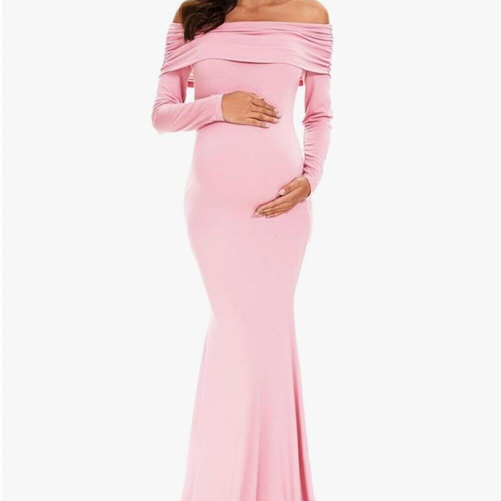 Glampunch Off Shoulders Maternity Dress Long Sleeve Ruched Maternity Gown Baby S